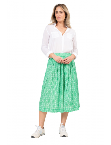 Jupe mi-longue "Esther Vert Guacamole", taille élastique, 2 poches, coton SMLXL