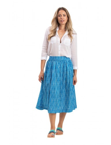 Jupe mi-longue "Esther Bleu Pacifique", taille élastique, 2 poches, coton SMLXL